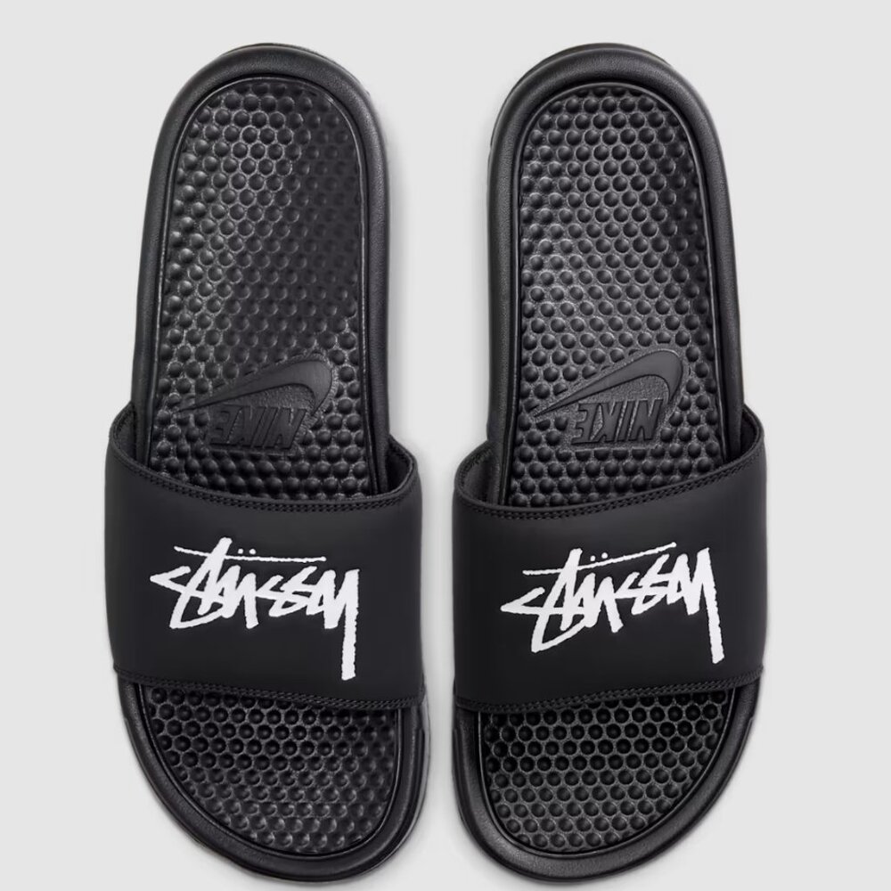 Stussy x Nike Benassi Sandals, Men's Off Noir Slides CW2787-001 Black Size 11